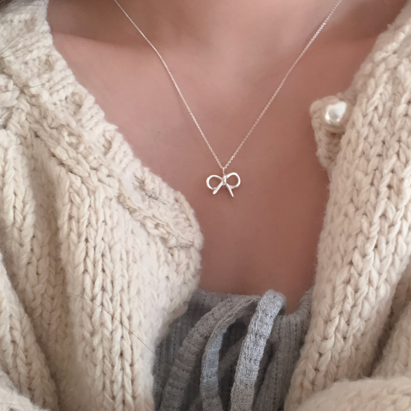 ｜moat｜ Pepe Ribbon Necklace *2type (silver925)