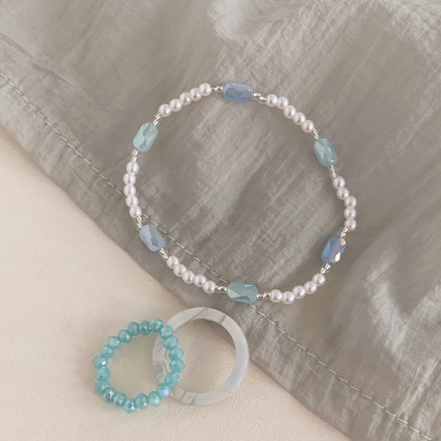 ｜SOYE PI-NE｜ Glass Bead Ring & Bracelet Set
