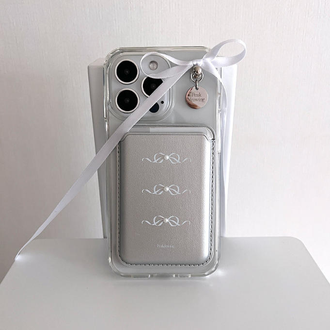 ｜Peakdrawing｜ White Mood Silver Card Slot MagSafe Phone Case Set