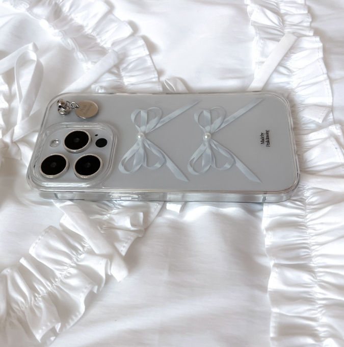 ｜Peakdrawing｜ White Pearl Ribbon Jelly Hard Case
