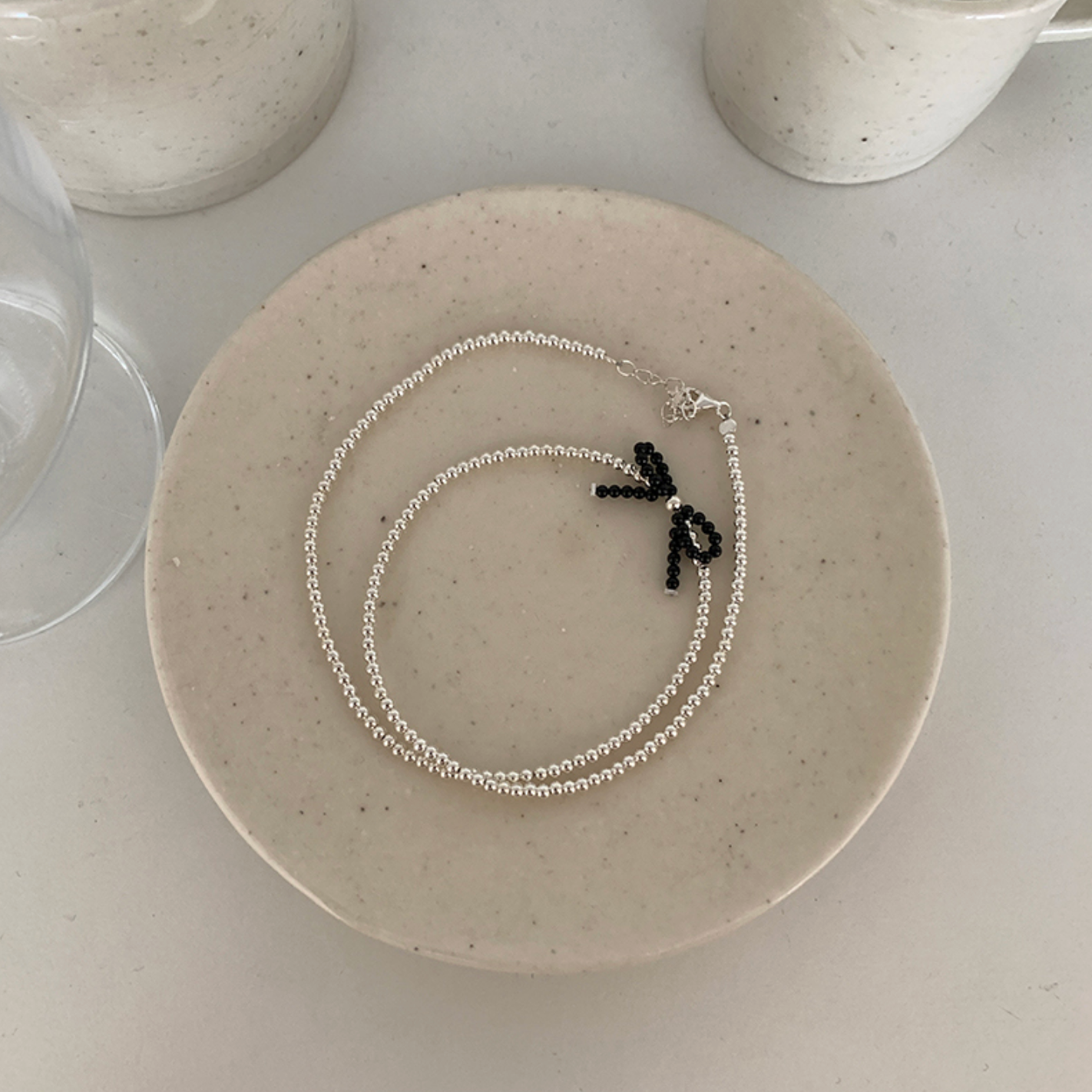 ｜moat｜ Black Ribbon Ball Necklace (Silver925)