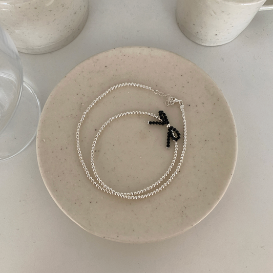 ｜moat｜ Black Ribbon Ball Necklace (Silver925)
