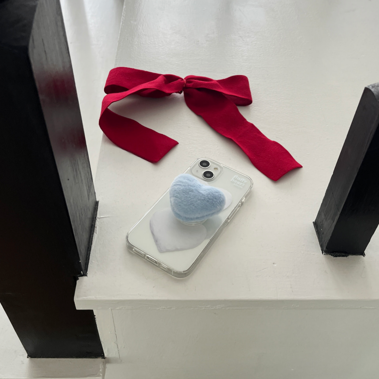 ｜Mademoment｜ Fluffy Heart Snow Design Clear Phone Case (3 Types)