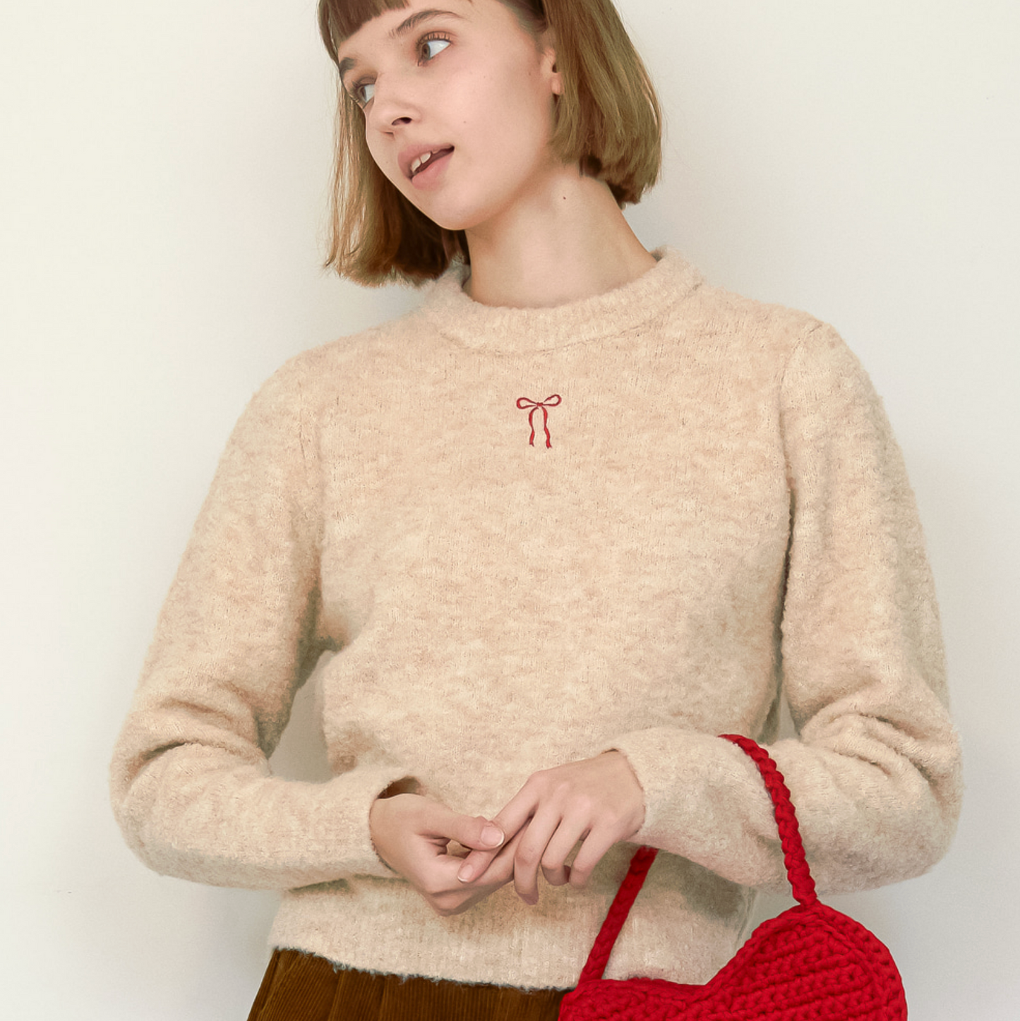 ｜RON RON｜ HEART RIBBON PUFF KNIT SOFT YELLOW