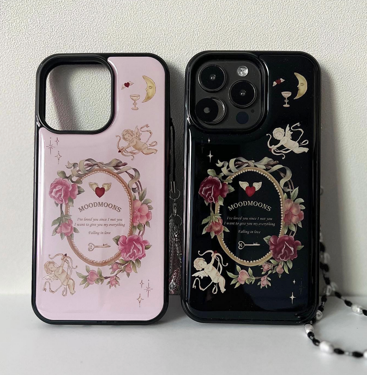 ｜moodmoons｜ Flower Epoxy Phone Case (Black/ Pink)