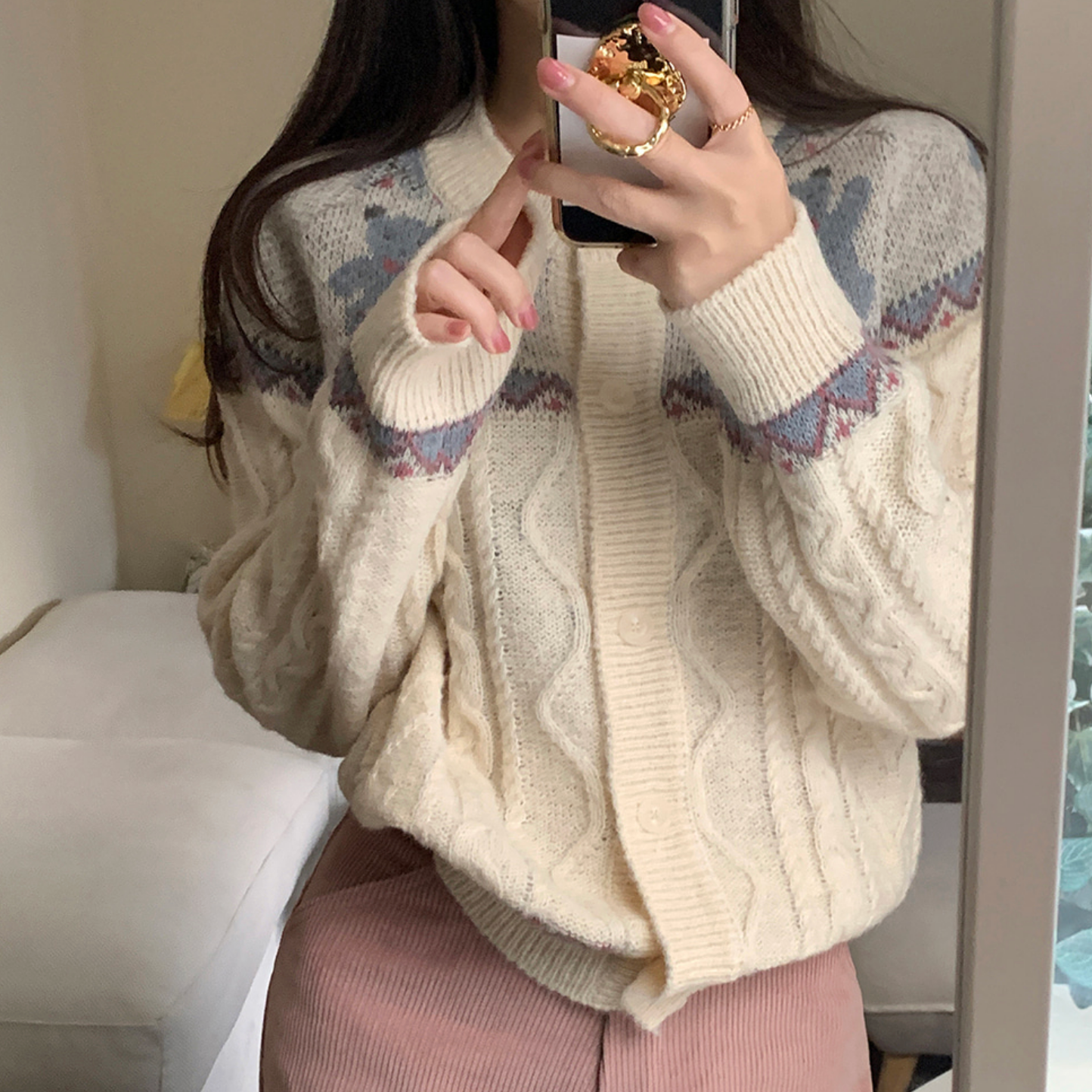 ｜GIRLS RECIPE｜ Wool 20% Ribbon Bear Wool Knit Cardigan