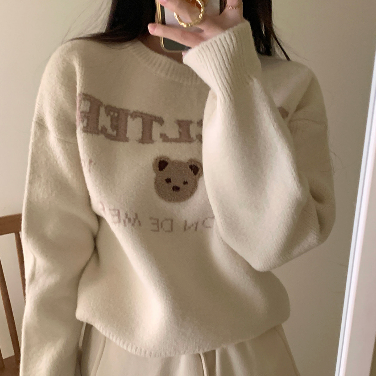 ｜GIRLS RECIPE｜ Day Bear Embroidered Knitwear