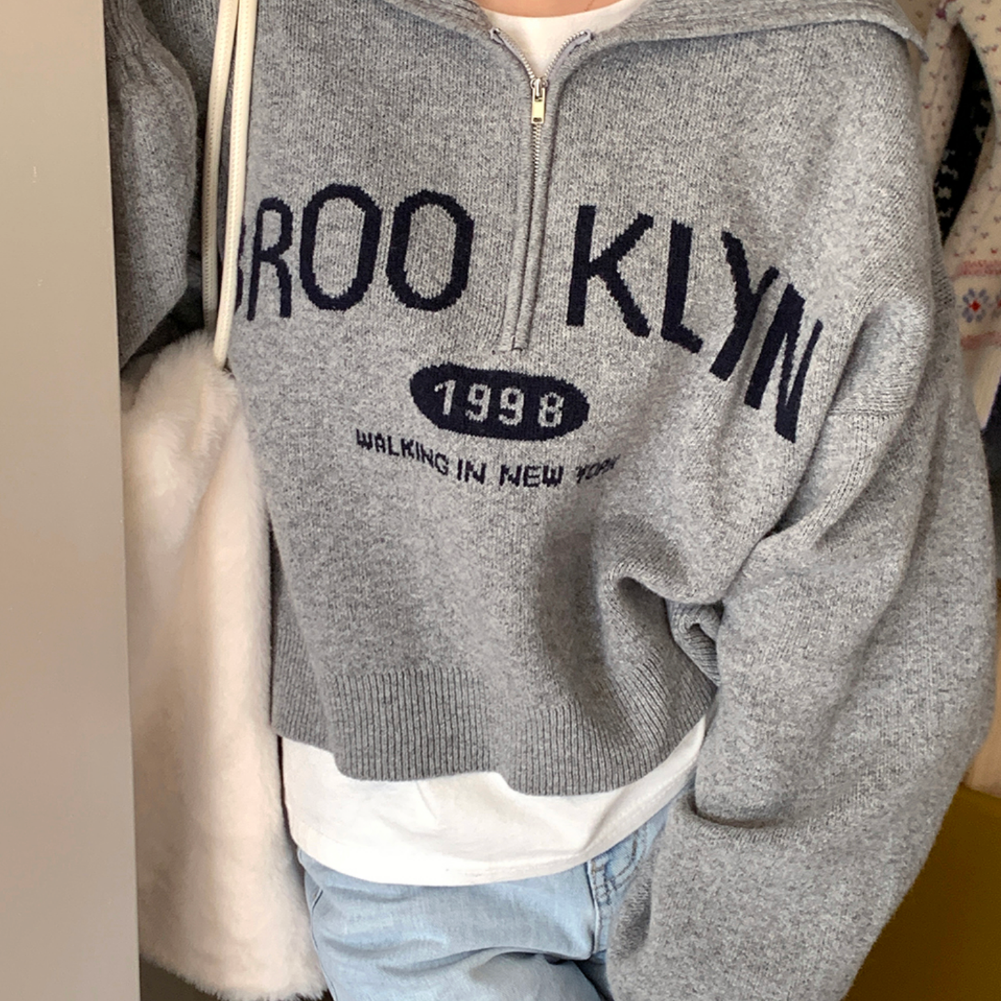 ｜GIRLS RECIPE｜ Brooklyn Vintage Half Zip-Up Knitwear Wool 45%