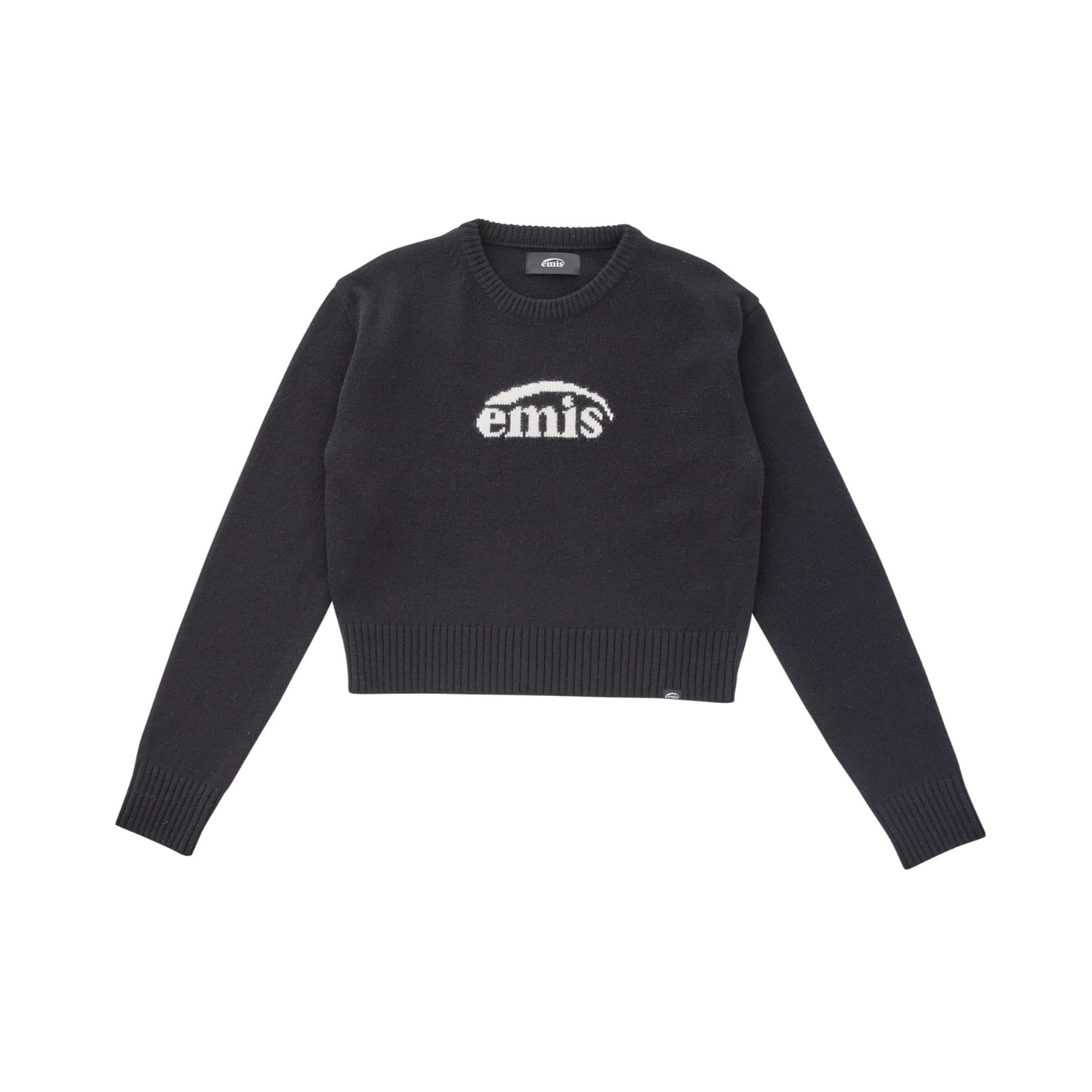 ｜emis｜ CROPPED LOGO JACQUARD WOOL SWEATER
