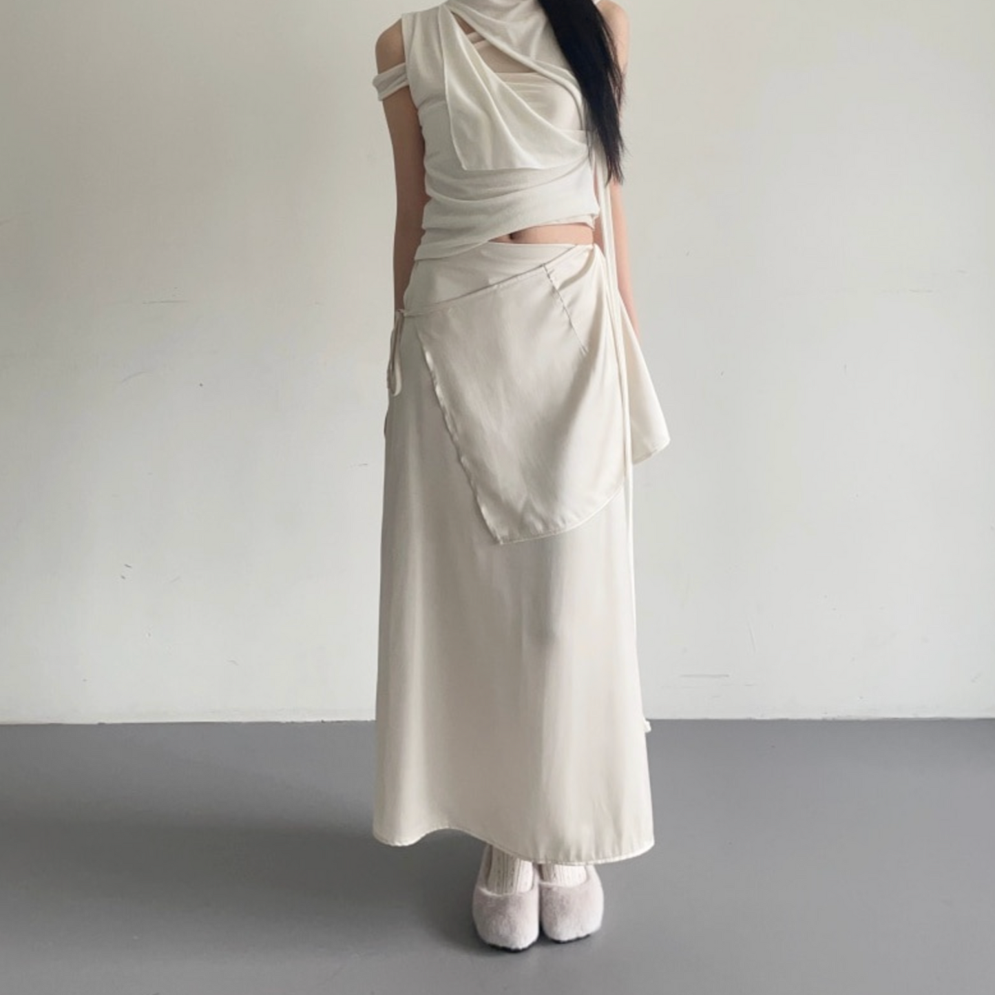 ｜ADELIO｜ Londa Satin Layered Wrap Skirt