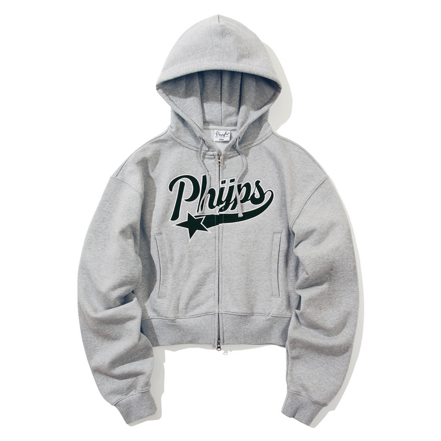 ｜PHYPS｜ WOMENS CROP STAR TAIL HOODIE ZIP UP GRAY