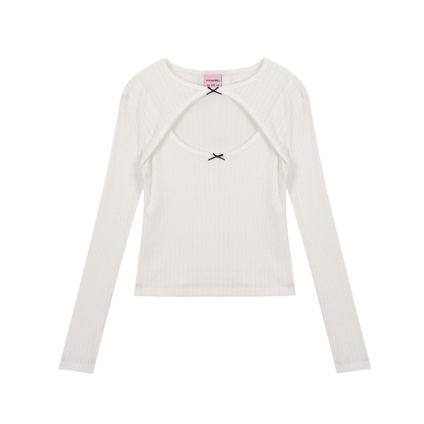｜ITZAVIBE｜ TWO RIBBON LONG SLEEVE - WHITE