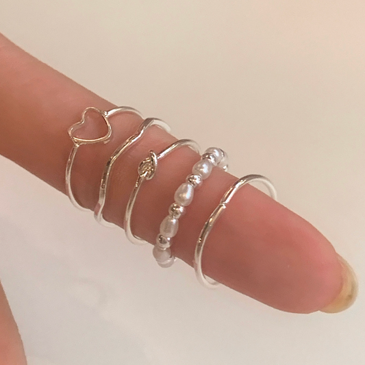 ｜aube n berry｜ Heart Pearl Beads Ring Set (5P)