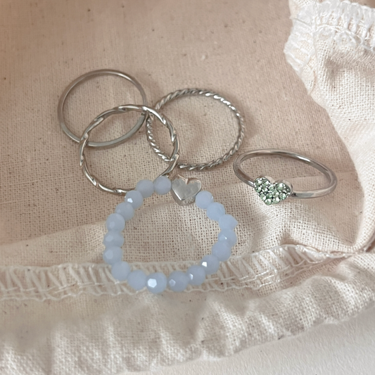｜aube n berry｜ K Heart Beads Ring Set (5P)