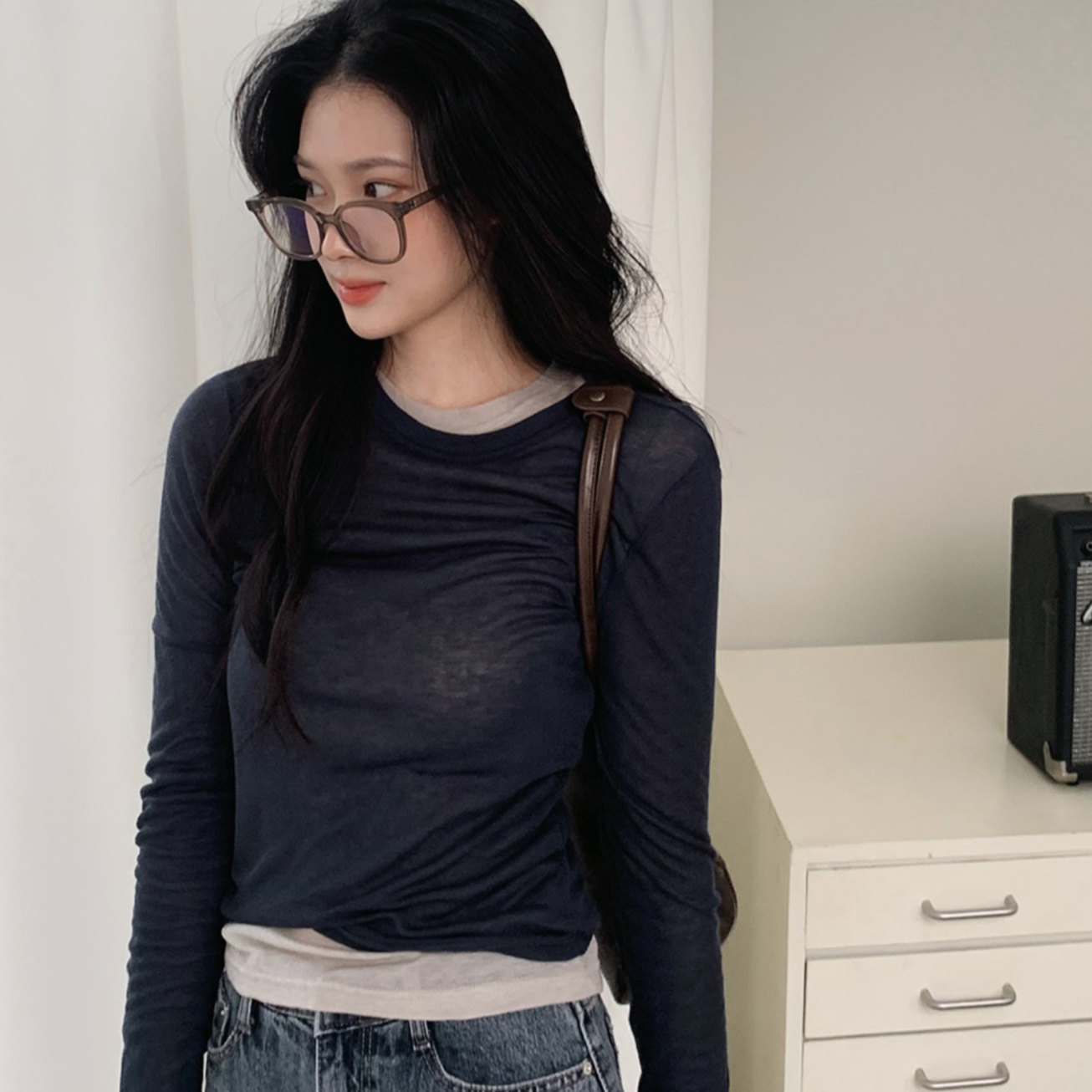 ｜SLOWAND｜ Season Round Neck Layered Basic T-Shirt