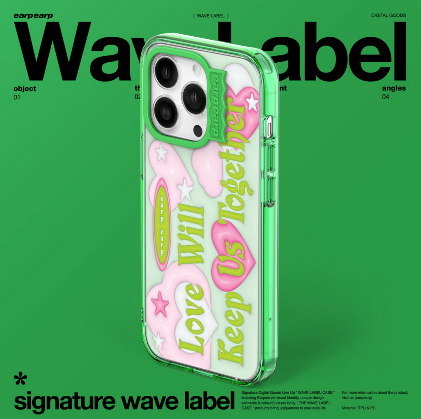 ｜earp earp｜ Wave Label Love Together GREEN Clear Phone Case / MagSafe Phone Case