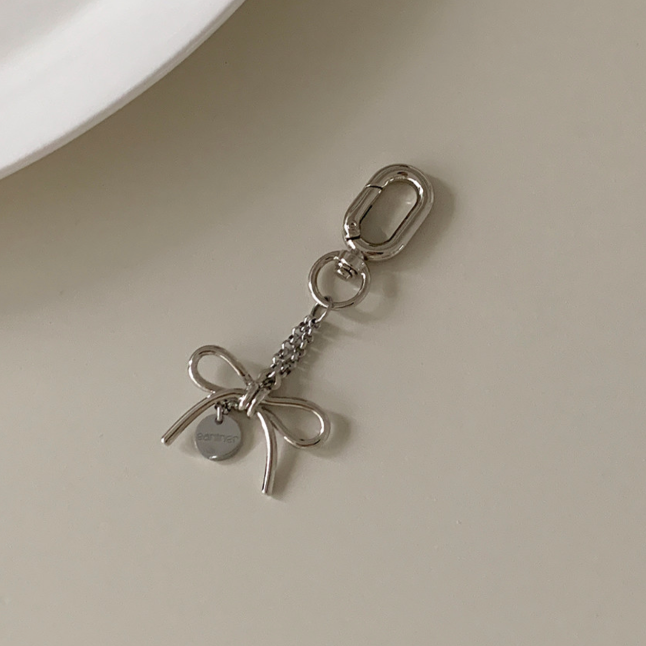 ｜earliner｜ Handmade Mini Silver Ribbon Logo Keyring