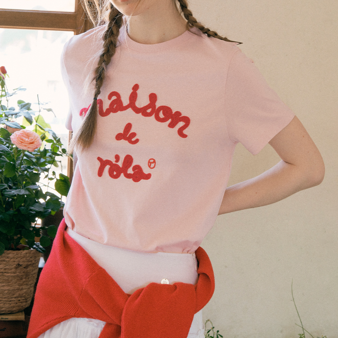 ｜rolarola｜ MAISON DE ROLA EMBROIDERY T-SHIRT PINK