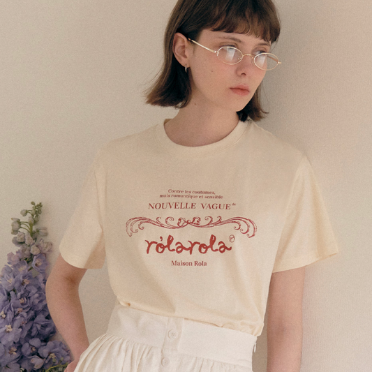 ｜rolarola｜ VINTAGE NOUVELLE LOGO HALF T-SHIRT IVORY