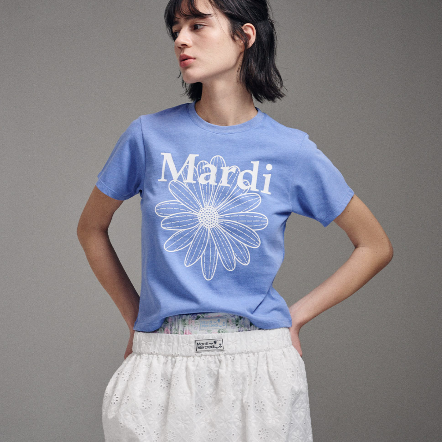 ｜MARDI MERCREDI｜ SLIM TSHIRT FLOWERMARDI (BLUE WHITE)