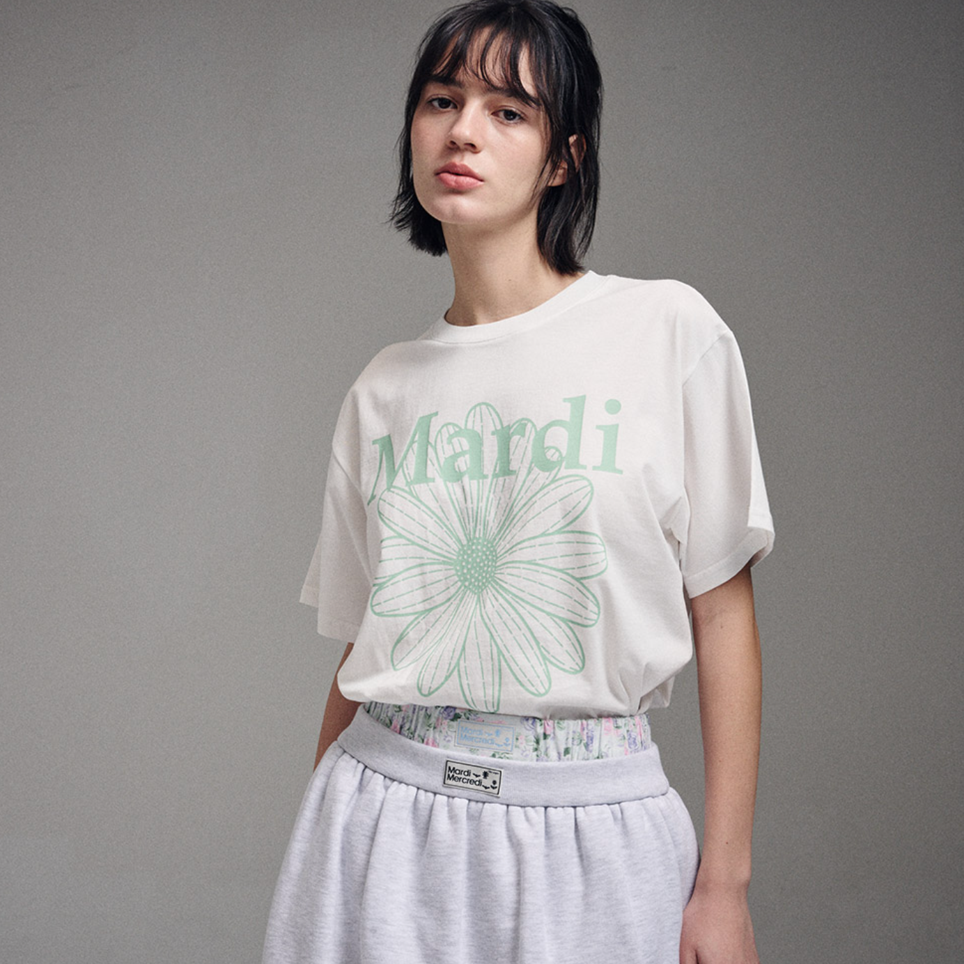 ｜MARDI MERCREDI｜ TSHIRT FLOWERMARDI (IVORY MINT)