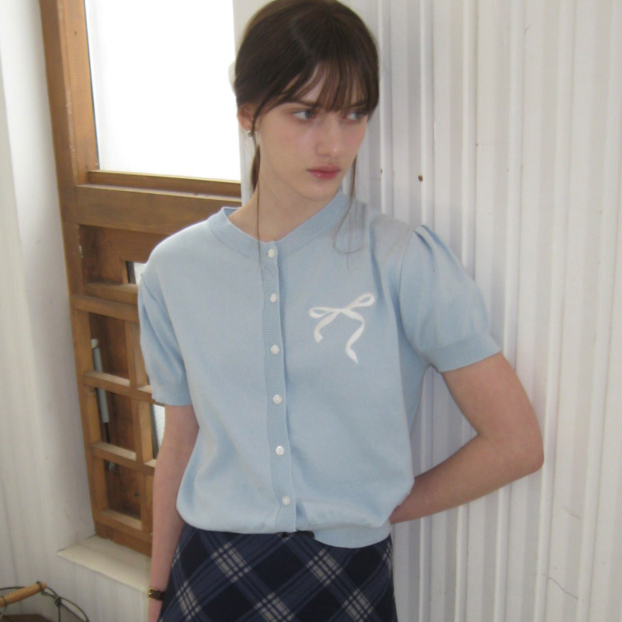 ｜Letter from Moon｜ Ribbon From Moon Half Cardigan (Skyblue)