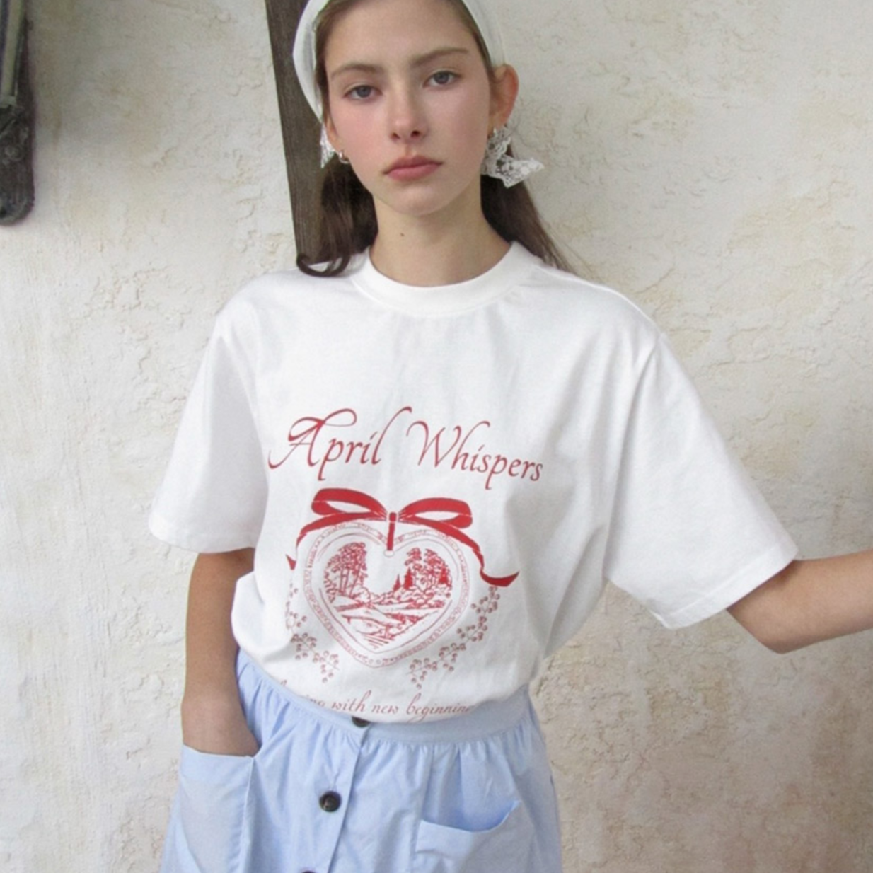｜Letter from Moon｜ April Whisper Oversized Fit Short Sleeve T-Shirt (White)