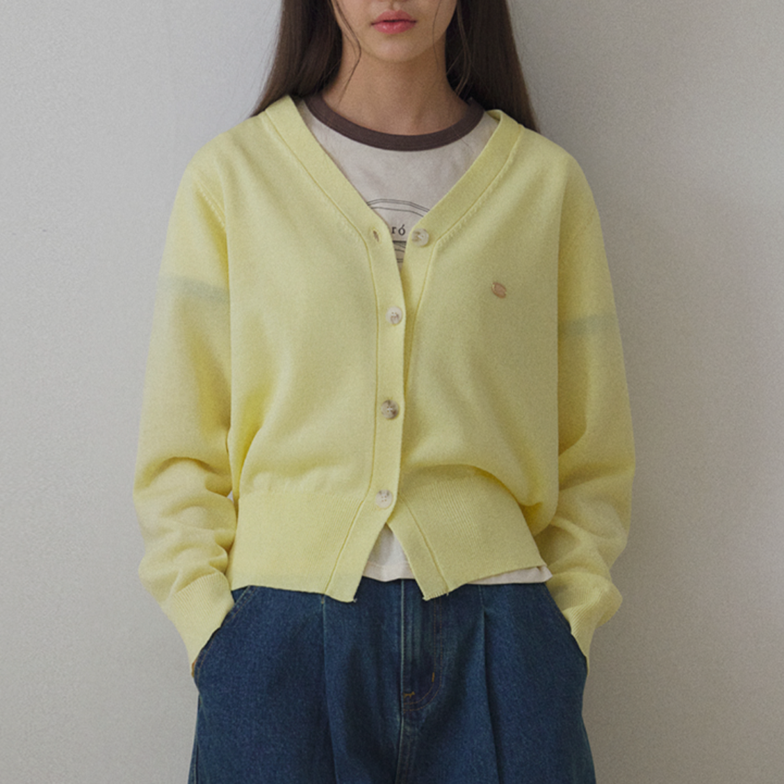 ｜LAFUDGE FOR WOMAN｜ Scotch V-neck Knit Cardigan (Butter Lemon)