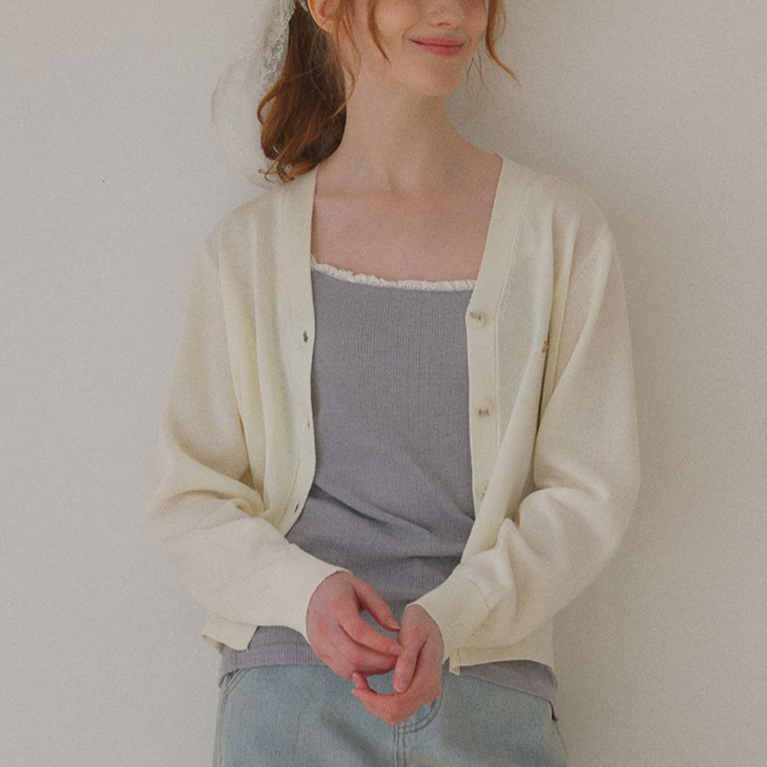 ｜LAFUDGE FOR WOMAN｜ Scotch V-neck Knit Cardigan (Ivory)