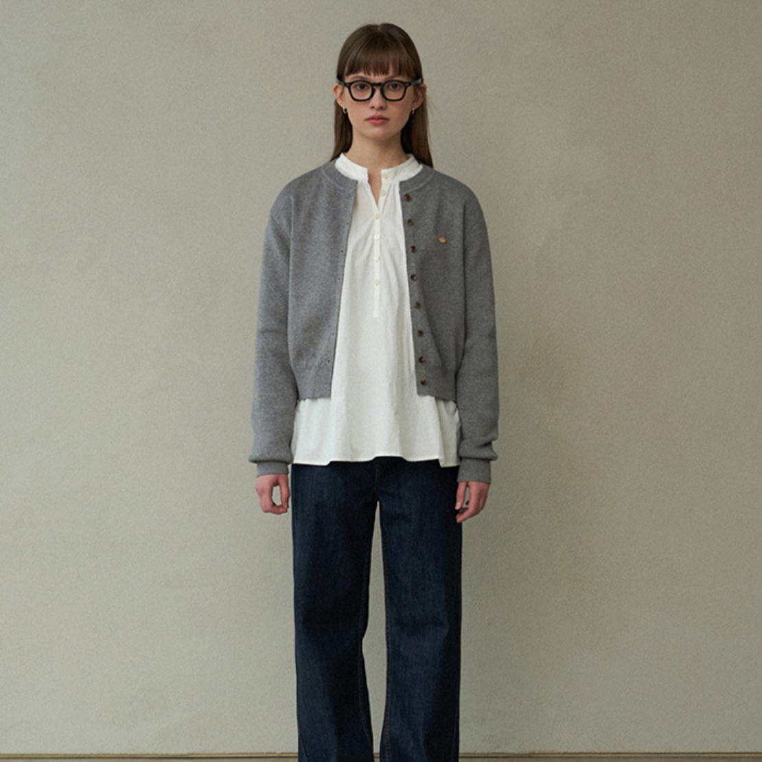 ｜LAFUDGE FOR WOMAN｜ Essential Round Knit Cardigan (Grey)