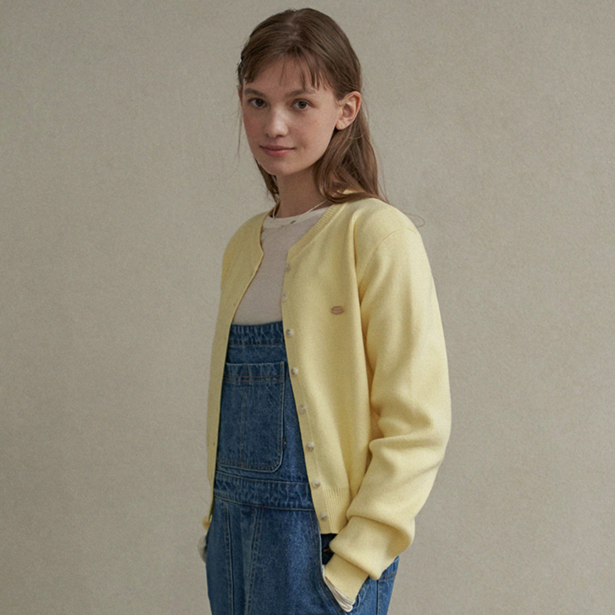 ｜LAFUDGE FOR WOMAN｜ Essential Round Knit Cardigan (Butter Lemon)