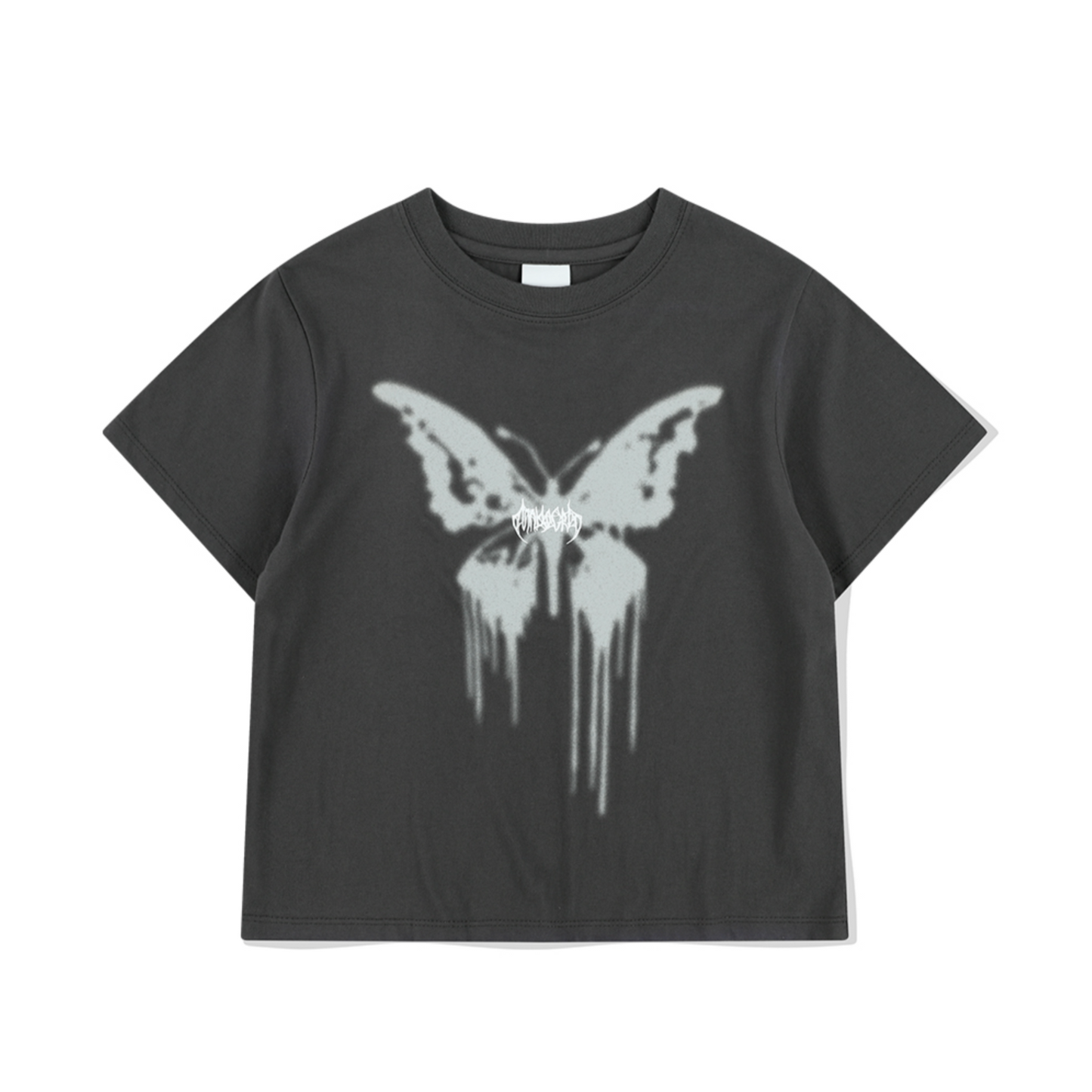｜mahagrid｜ BUTTERFLY GOTH CROP TEE ｜CHARCOAL｜