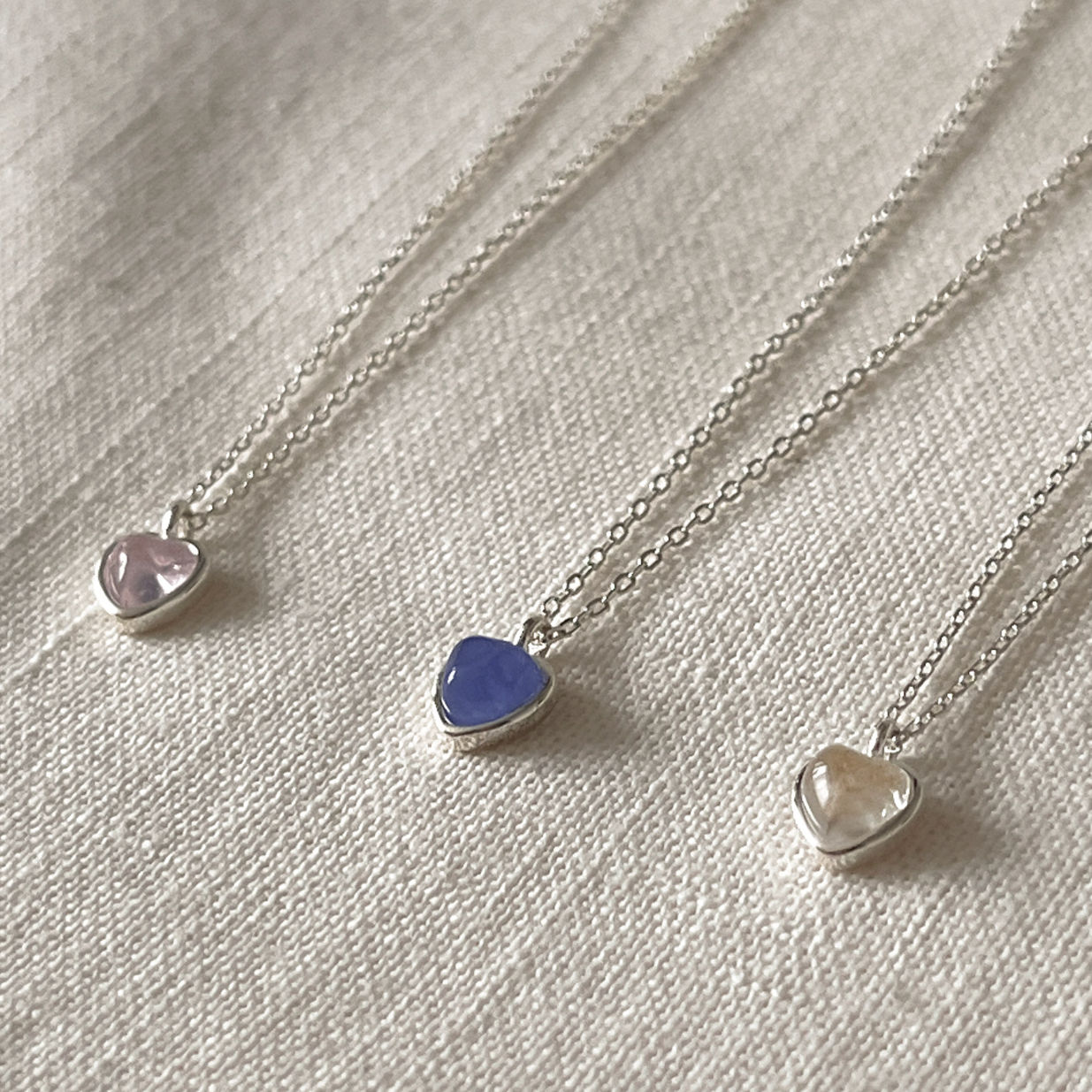 ｜aube n berry｜ 925Silver Moonlight Daily Heart Layered Silver Necklace