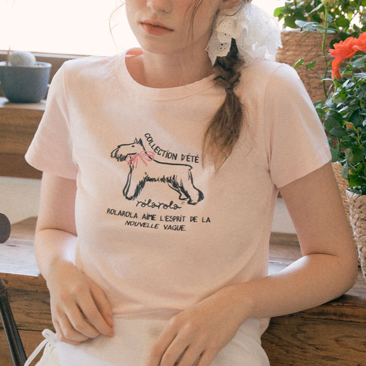 ｜rola rola｜ ROLA RIBBON PUPPY T-SHIRT PINK