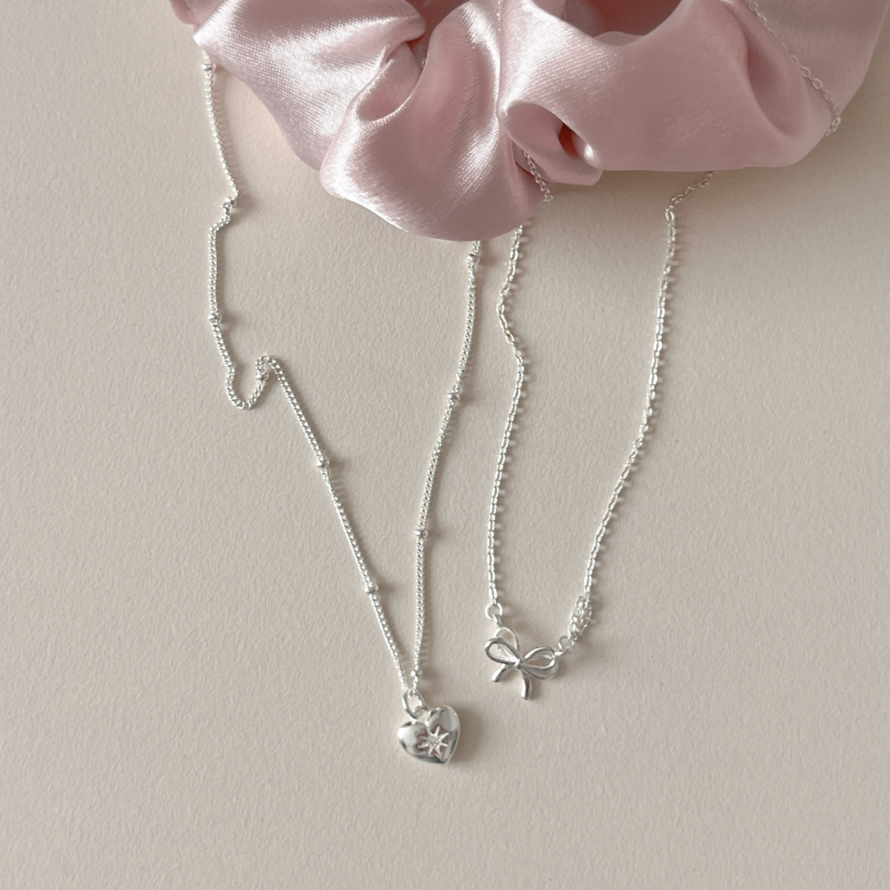 ｜aube n berry｜ 925Silver Midnight Starlight Heart Cubic Silver Necklace