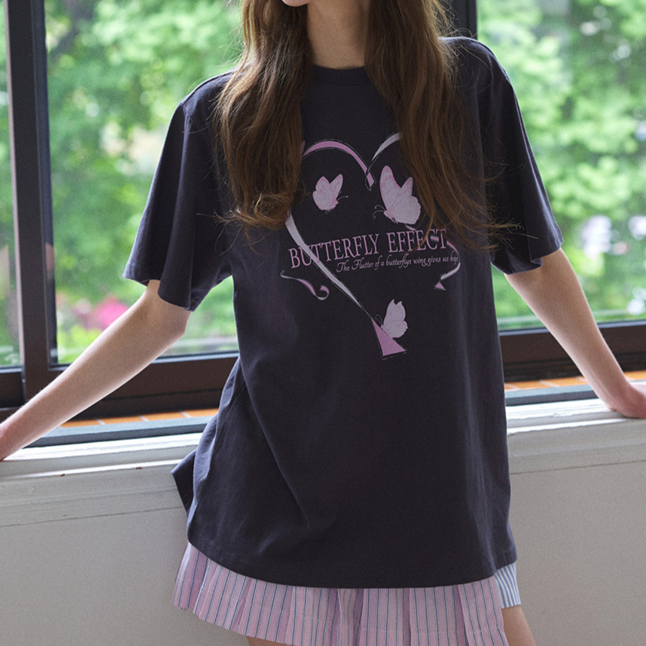 ｜Letter from Moon｜ Butterfly Effect Oversized Fit Short Sleeve T-Shirt (Charcoal)