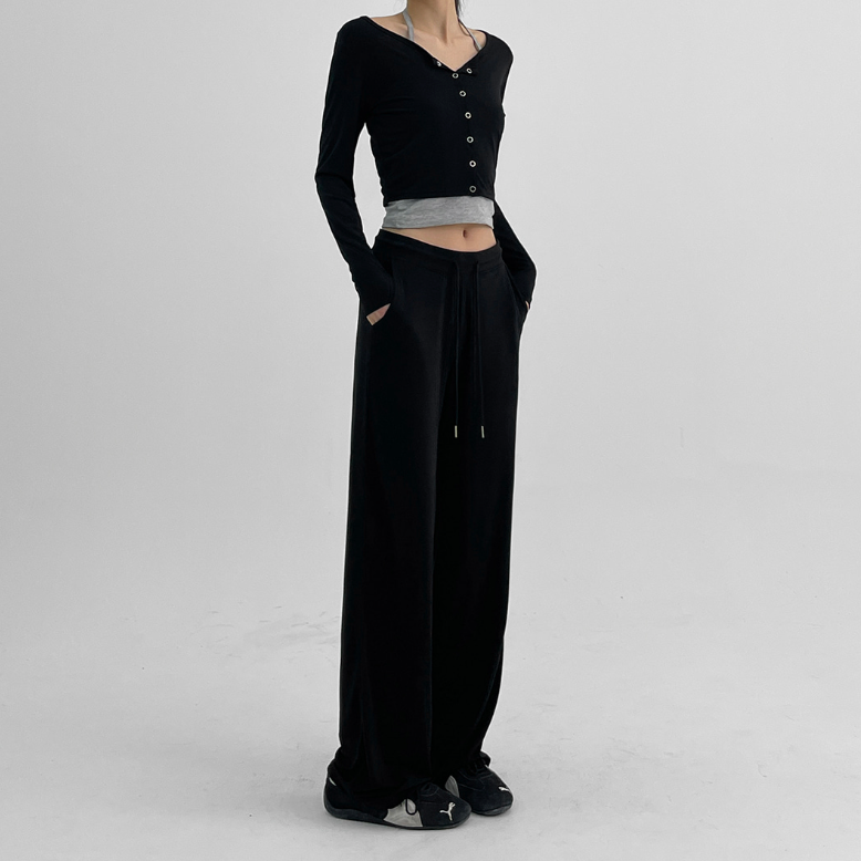 ｜BLACK UP｜ ｜MADE｜ Cool Texture Summer Wide Banding Pants