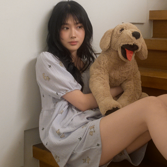 ｜Juuneedu｜ Romantic Mocha Cotton Short Sleeve Pyjama Set