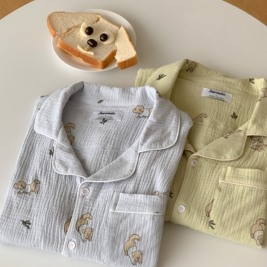 ｜Juuneedu｜ Mocha Cotton Short Sleeve Pyjama Set