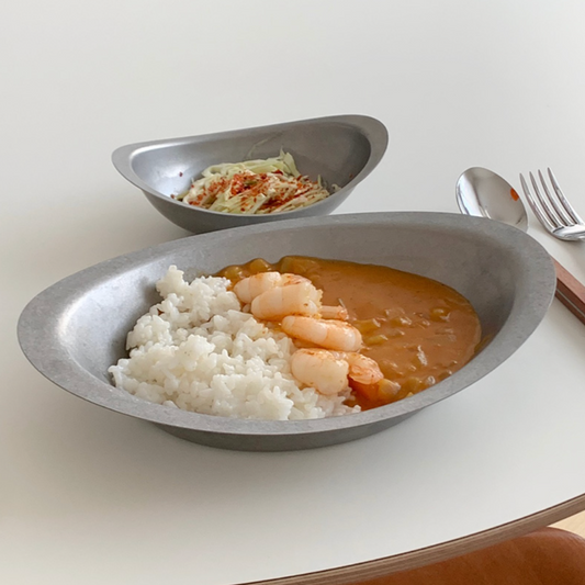 ｜SINON SHOP｜ Agueda Vintage Stainless Steel Curry Rice Oval Bowl