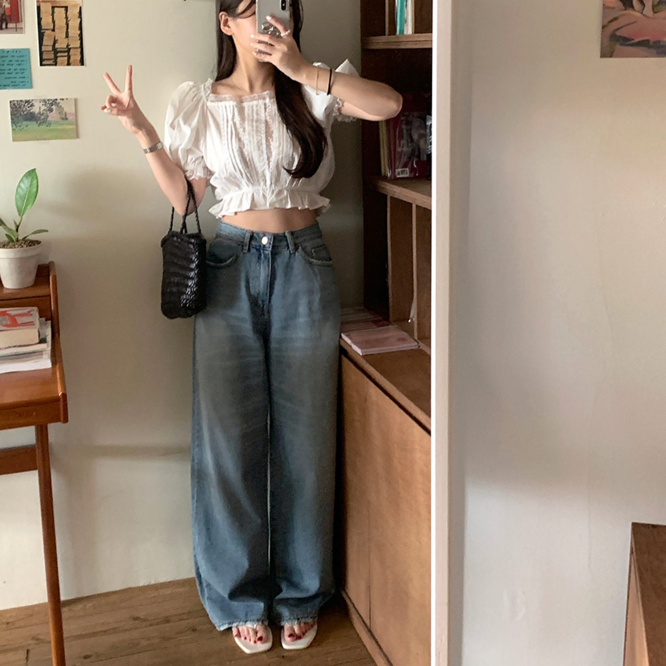 ｜GIRLS RECIPE｜ Washed Long Wide Denim Pants