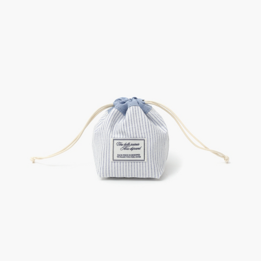 ｜depound｜ Stripe Drawstring Pouch (Skyblue)