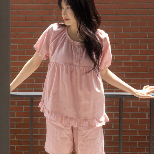 ｜Juuneedu｜ Jeu Moz Lace Short Sleeve Pyjama Set