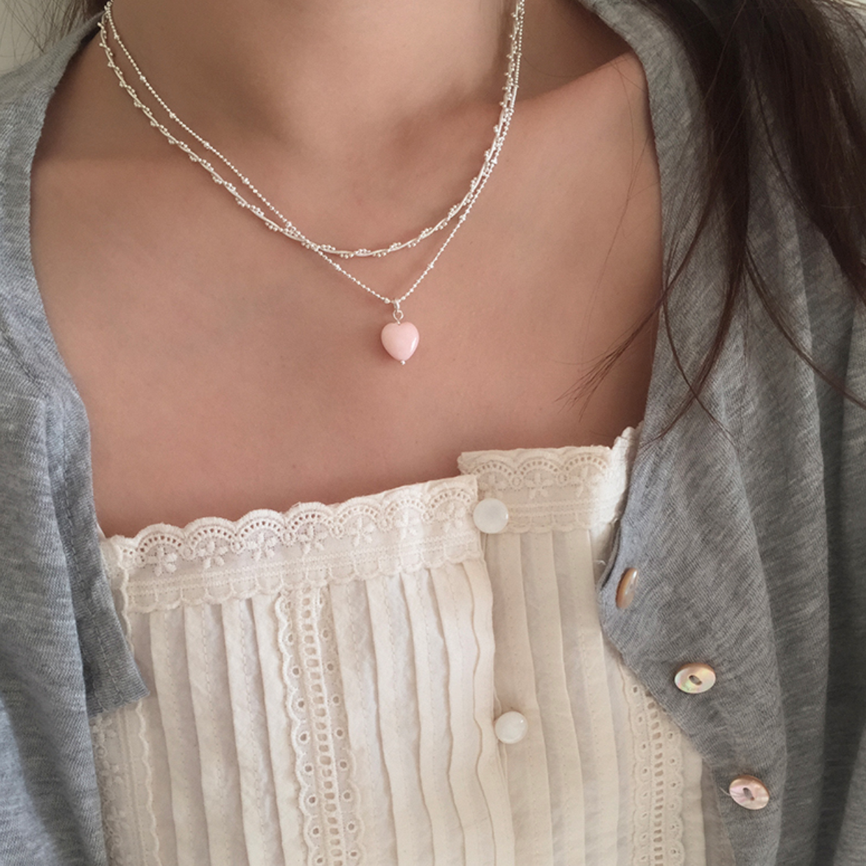 ｜moat｜ Pink Shell Necklace (Silver925)