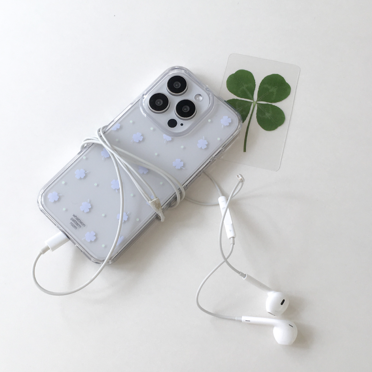 ｜whatiwon｜ Blue Clover Clear Case (Jelly Hard / MagSafe)