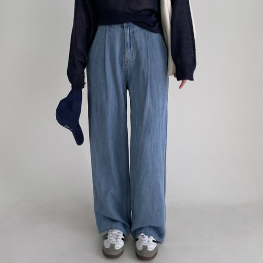 ｜SLOWAND｜ # SLOWMADE Cool Summer Linen Denim Wide Pants