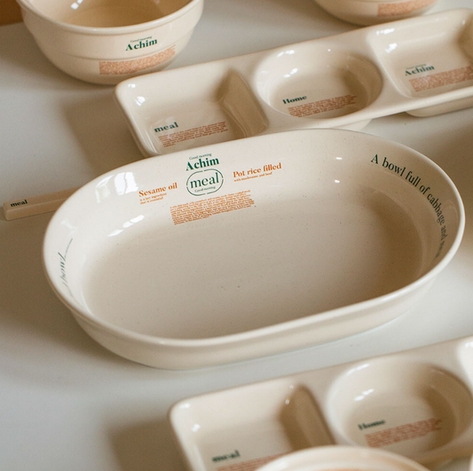 ｜momur｜ Meal Oval Bowl (Cream Black / Green Orange)
