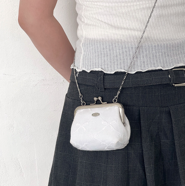 ｜Peakdrawing｜ Pure White Ribbon Frame Mini Bag