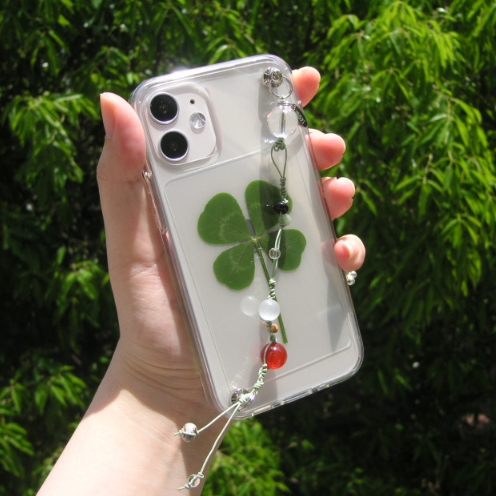 ｜mOzi｜ Bean Gemstone Bead Knot Strap Gel Hard Case