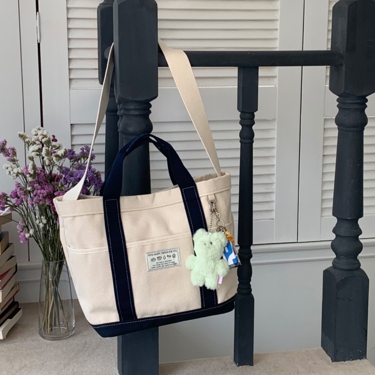 ｜OLIVET｜ Happy Things For You Tote Bag (Navy)